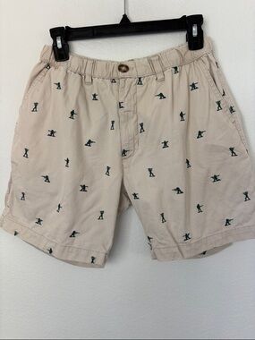 Chubbies Beige Embroidered Green Army Men Flat Front Shorts with pockets